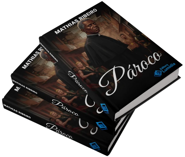 Mockup do livro Pároco em formato físico ao lado de um tablet exibindo o e-book.